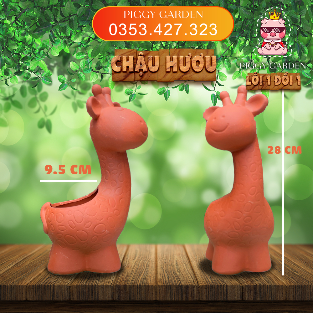 Chậu đất nung - Chậu trồng sen đá, xương rồng - Chậu hươu miệng 9.5cm, cao 28cm