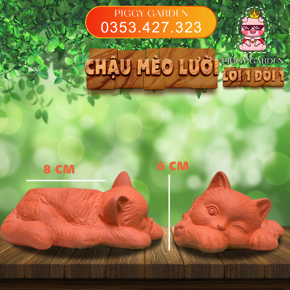 Chậu đất nung - Chậu trồng sen đá, xương rồng - Chậu mèo nằm miệng 6x8cm, cao 6cm