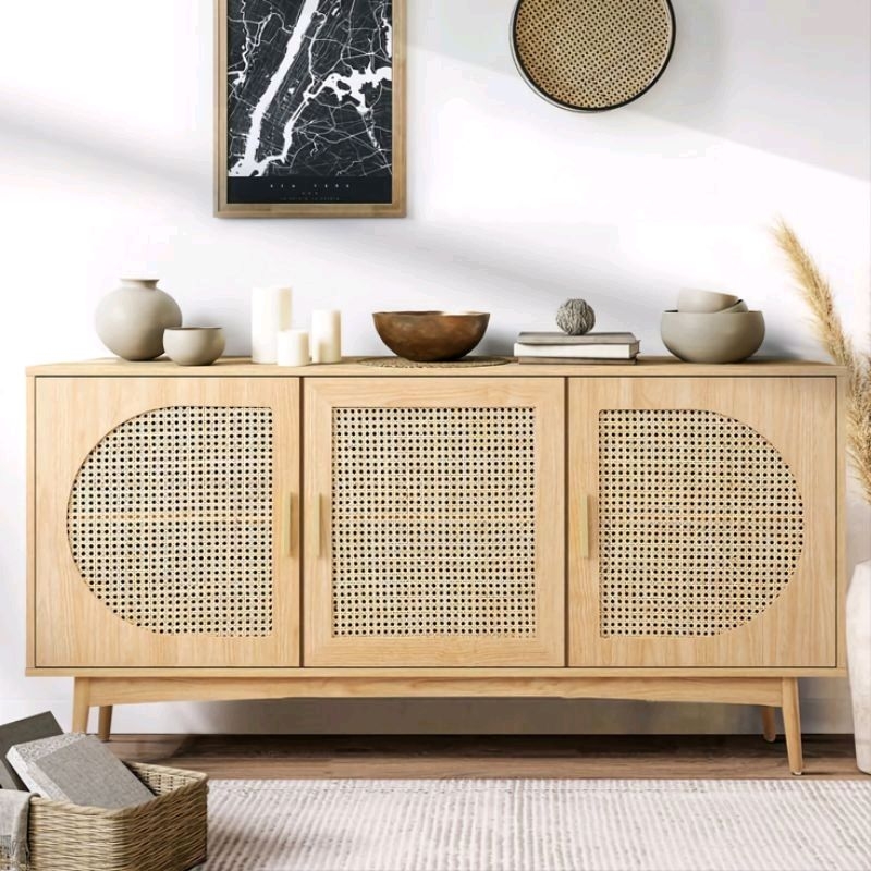 Tủ đa năng mây tre đan QHOME, để phòng khách, phòng ngủ trang trí tiện dụng 140x40x70cm