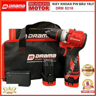 Máy Khoan Pin DRAMA 5218, Pin 4 cell, 2 Chức Năng, Động Cơ Không Chổi Than, Đầu Kẹp 10ly Kim Loại, Có KHOÁ TRỤC