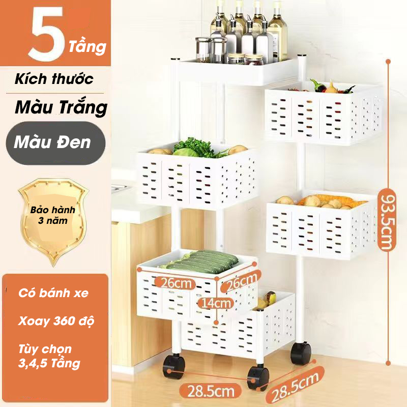 Kệ để đồ nhà bếp đa năng xoay 360 độ có bánh xe loại 3,4,5 tầng, Giá để đồ Phòng khách thông minh HAMIGO178