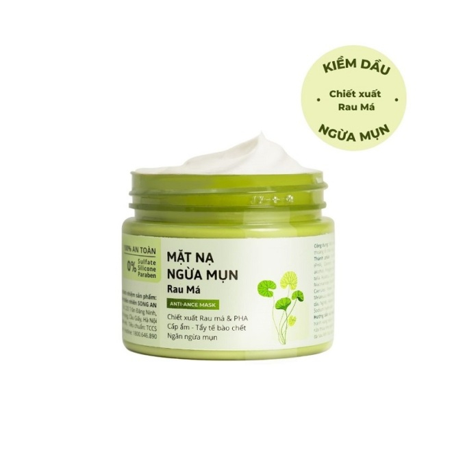 Mặt Nạ Đất Sét Ngừa Mụn Rau Má Cho Da Mụn Da Dầu Nhạy Cảm Cỏ Mềm 60g