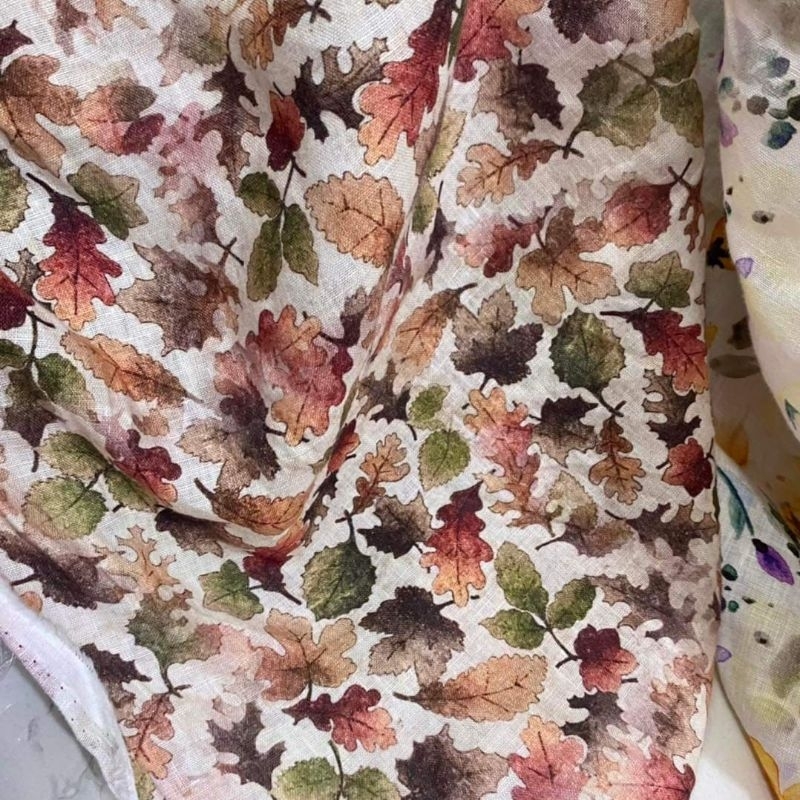 Vải Linen Tưng premium hoa mùa thu tông nâu cam