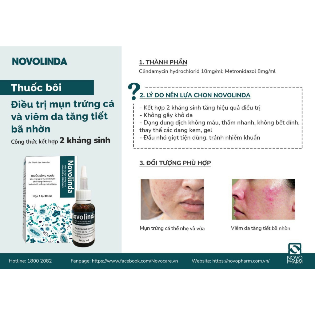 Bôi chấm mụn NOVOLINDA - Hết mụn trứng cá, mụn mủ, viêm da tiết bã nhờn