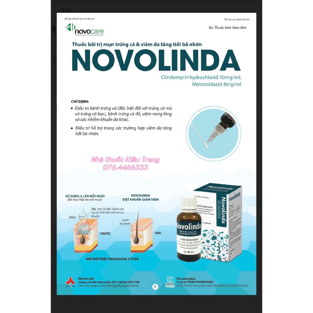Bôi chấm mụn NOVOLINDA - Hết mụn trứng cá, mụn mủ, viêm da tiết bã nhờn