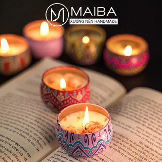 Nến thơm hoa khô thiên nhiên maiba handmade hộp thiếc khử mùi thư giãn
