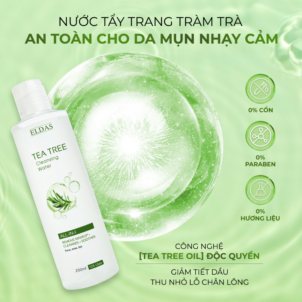 Combo Nước Tẩy Trang Eldas Và Sữa Rửa Mặt Dành Cho Da Nhạy Cảm, Làm Sạch Dịu Nhẹ, Giảm Thâm Mụn 250ml/chai & 100ml/chai