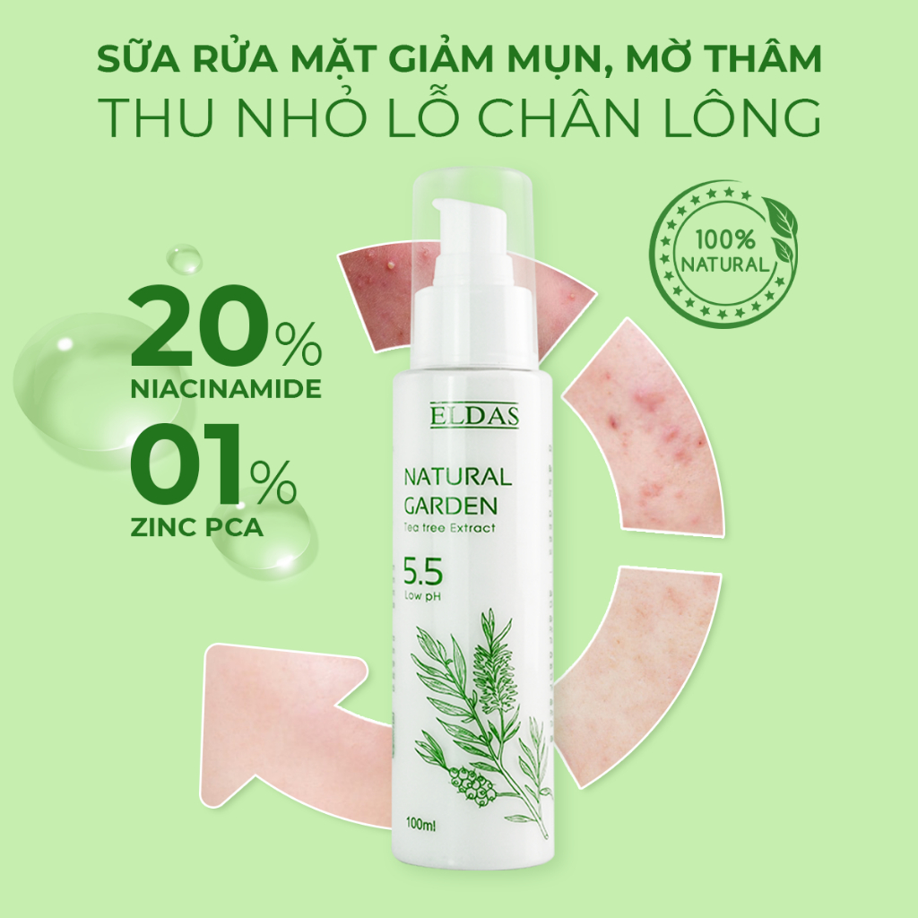 Combo Nước Tẩy Trang Eldas Và Sữa Rửa Mặt Dành Cho Da Nhạy Cảm, Làm Sạch Dịu Nhẹ, Giảm Thâm Mụn 250ml/chai & 100ml/chai