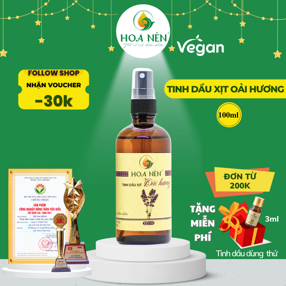 Chai Xịt Tinh dầu Oải Hương 100ml - Hoa Nén - Tạo mùi thơm, khử mùi, ch.ống ẩm mốc, đuổi muỗi, côn tr.ùng