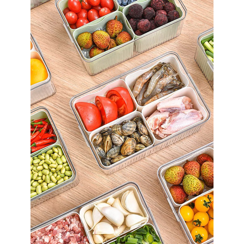 Hộp đựng thực phẩm 4 ngăn trong suốt đa năng kèm nắp đậy tiện lợi