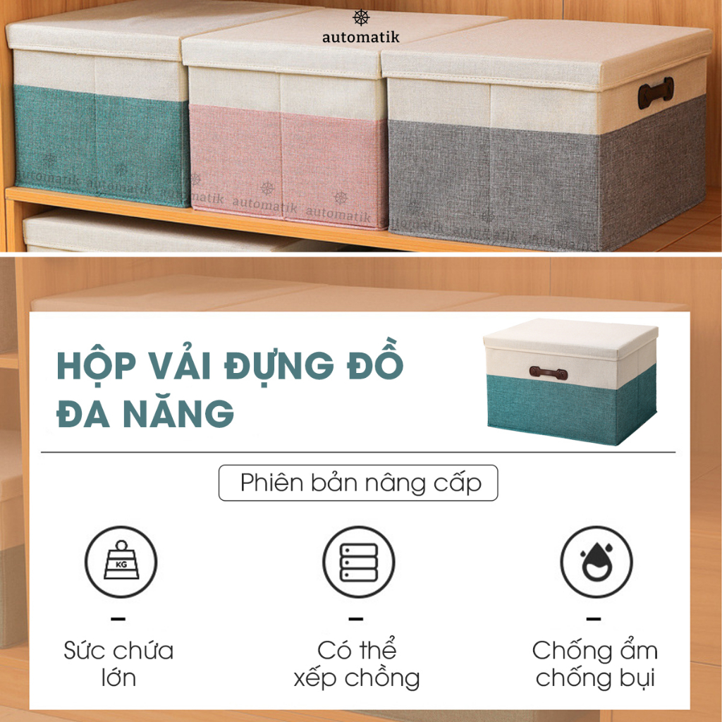 [NEW] Hộp Vải Đựng Quần Áo Đựng Chăn Mền Ga Gối Chống Bụi Đa Năng Hai Màu Có Nắp AUTOMATIK