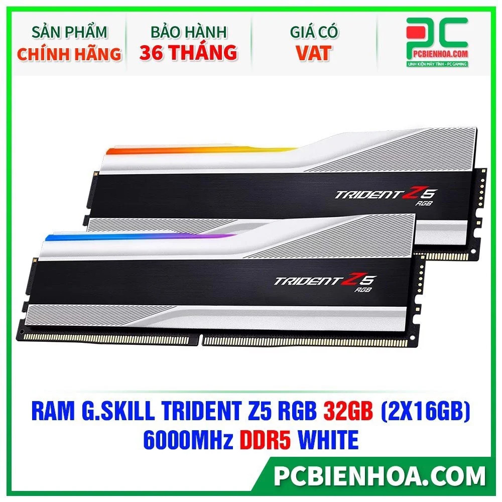 RAM G.SKILL TRIDENT Z5 RGB 32GB (2X16GB) 6000MHZ DDR5 WHITE (F5-6000J3636F16GX2-TZ5RS)-36 tháng