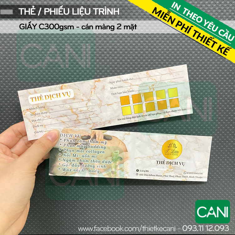 500 cái Thẻ liệu trình Phiếu Spa In theo yêu cầu Phiếu quà tặng Thẻ giảm giá Card gập đôi CANI
