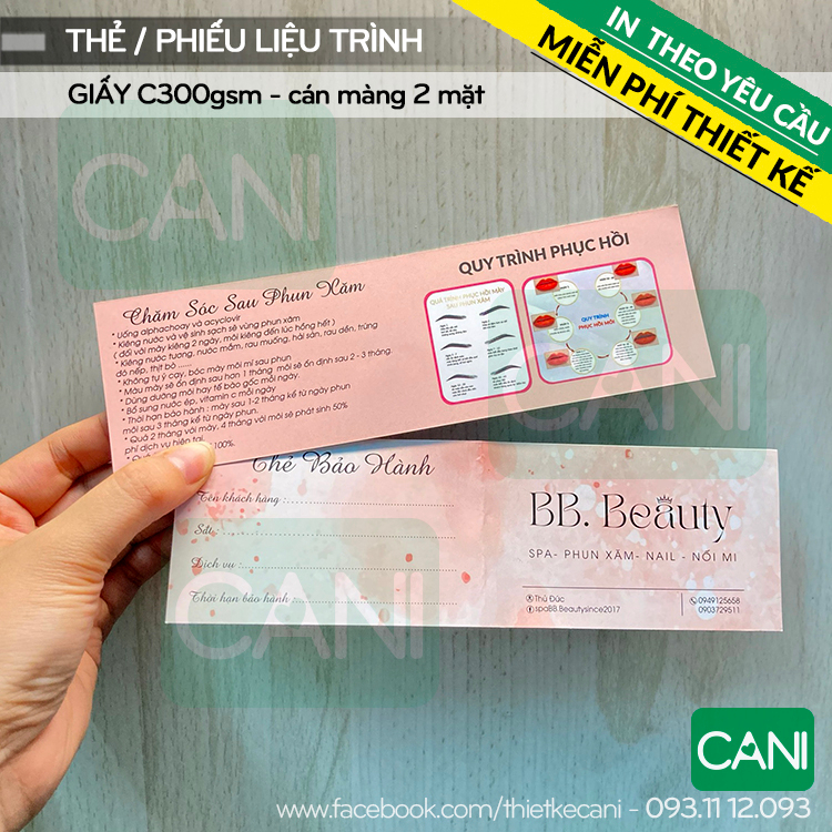 500 cái Thẻ liệu trình Phiếu Spa In theo yêu cầu Phiếu quà tặng Thẻ giảm giá Card gập đôi CANI