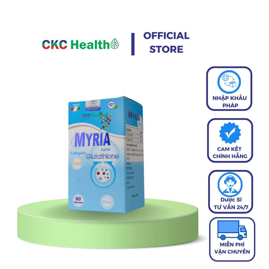 Viên uống trắng da MYRIA Nhập khẩu Pháp với thành phần Glutathione & Collagen giảm thâm nám, cân bằng nội tiết