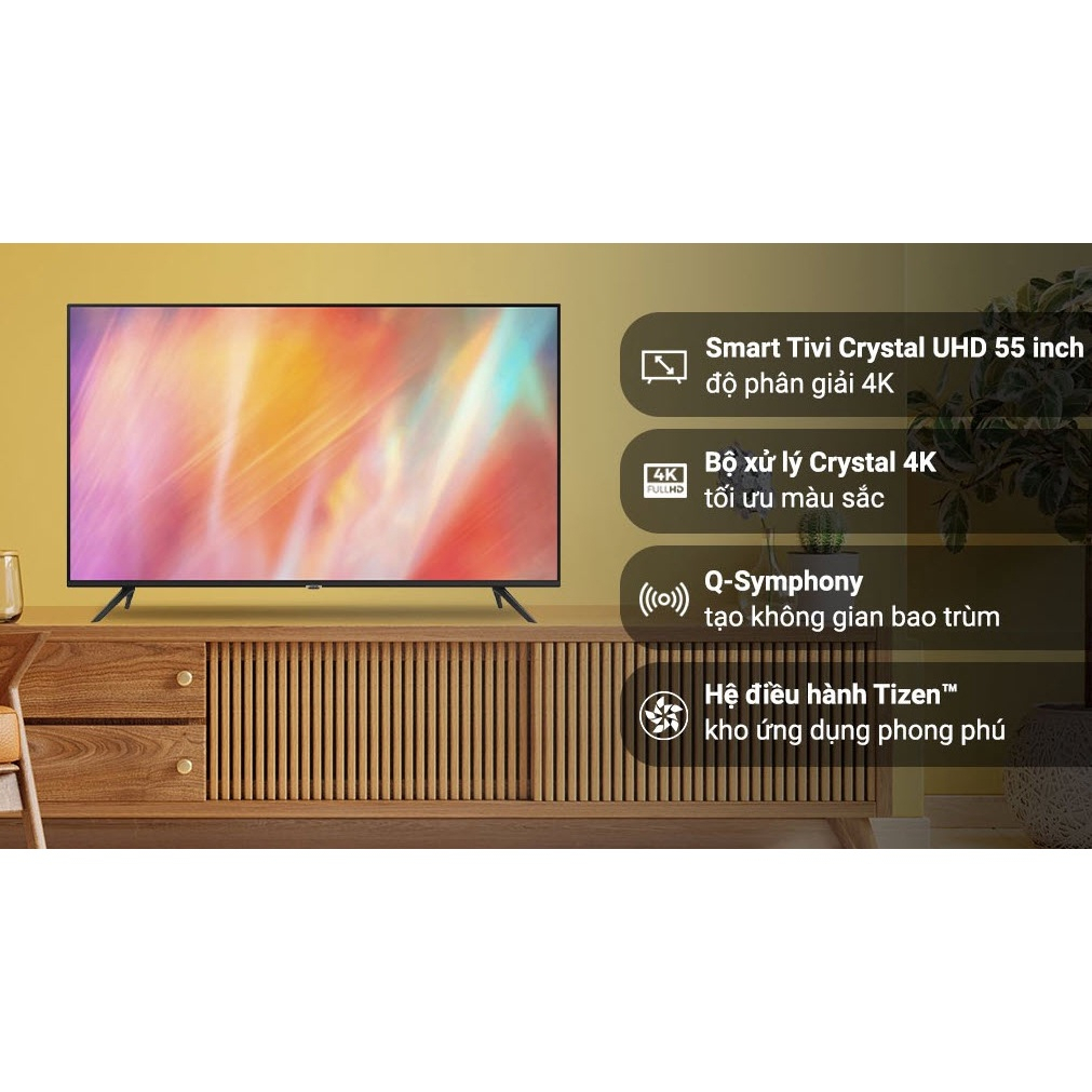 Smart Tivi Samsung 4K 65 inch 65AU7002 UHD viền siêu mỏng chính hãng