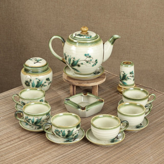 Ấm chén pha trà Bát Tràng- 850ml- Họa tiết vẽ tay- Dáng Minh Long