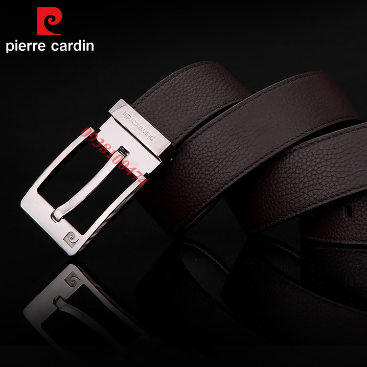 Thắt lưng khóa kim Pierre Cardin chính hãng mặt khóa sáng dây da bò màu nâu PCJ1109
