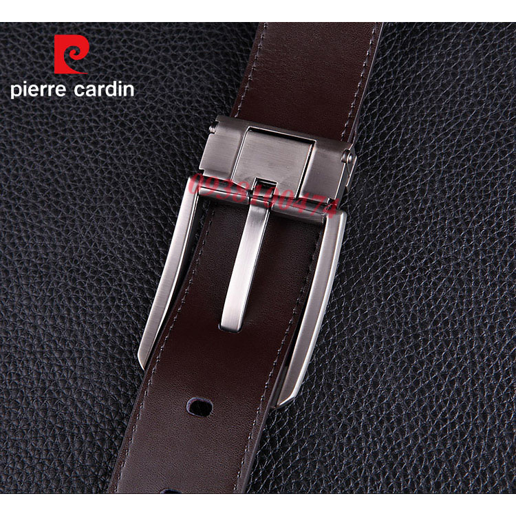 Thắt lưng khóa kim Pierre Cardin chính hãng mặt khóa sáng dây da bò màu nâu PCJ1109