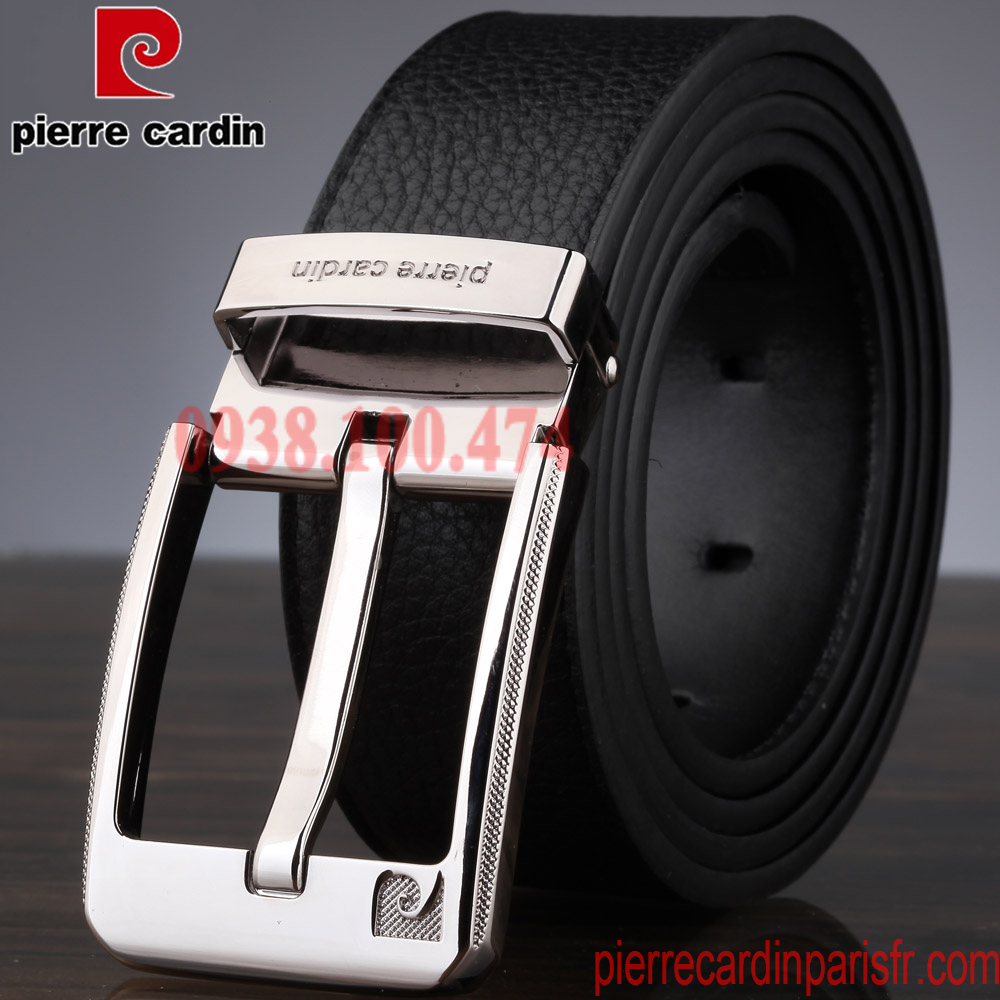 Thắt lưng khóa kim Pierre Cardin chính hãng mặt khóa sáng dây da bò màu đen PCJ1128