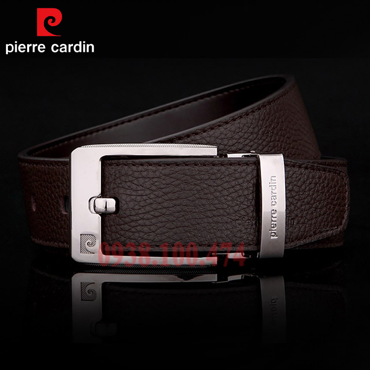 Thắt lưng khóa kim Pierre Cardin chính hãng mặt khóa sáng dây da bò màu nâu PCJ1109