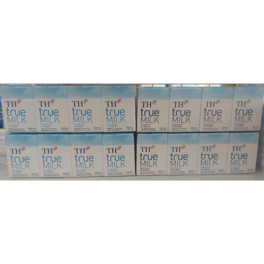 Lốc 4 hộp sữa tươi tiệt trùng ít đường, có đường TH TRUE MILK 110 ml