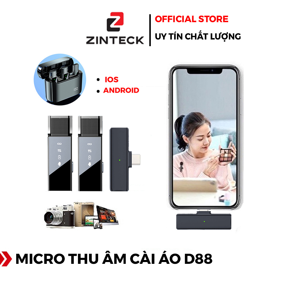 Micro Thu Âm Không Dây Cài Áo D88, - Khử Tiếng Ồn Cao Cấp - Khoảng Cách 30m - Chính Hãng HD DESIGN