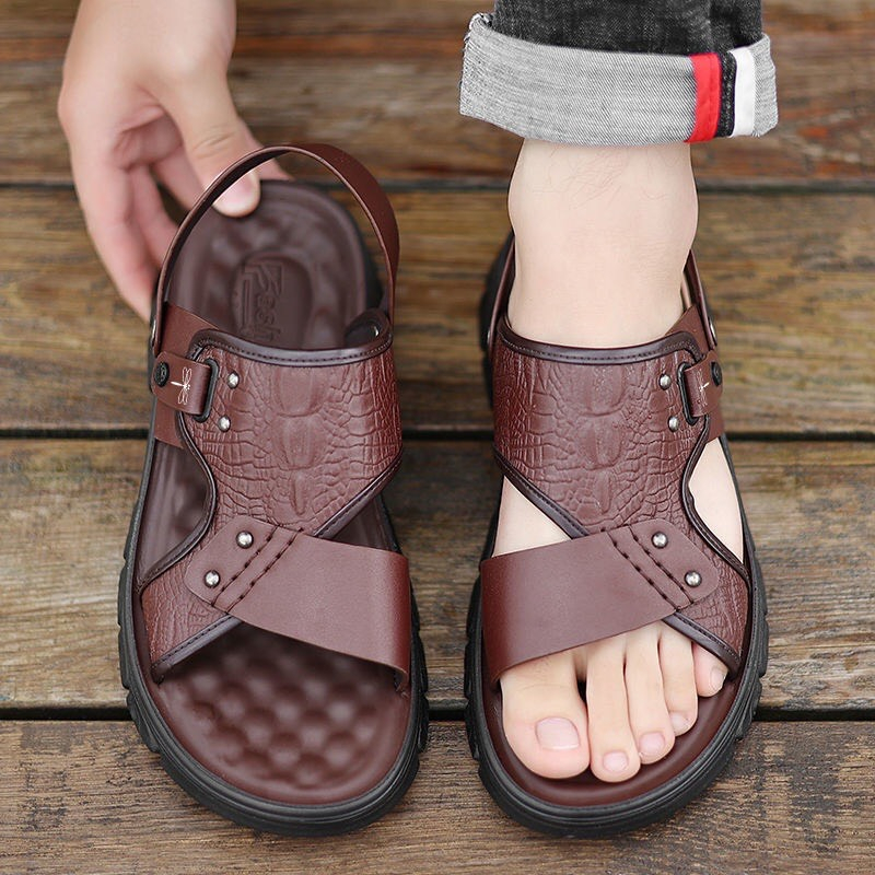 Dép da nam cao cấp Dập vân cá sấu CP5