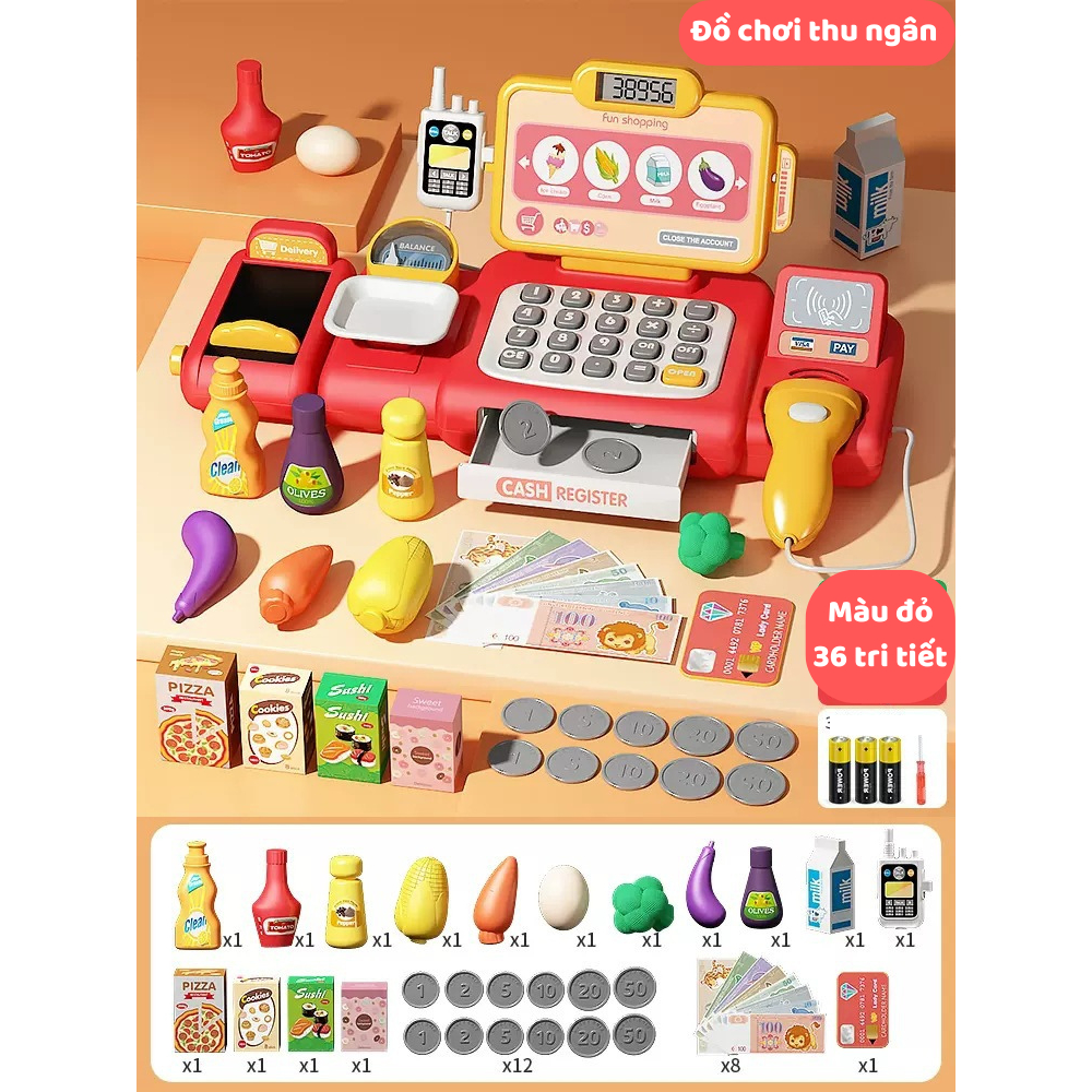 Đồ Chơi Thu Ngân Thanh Toán Siêu Thị 37 Chi Tiết Kèm Quầy Bán Hàng Có Điện Thoại Quét Bán Hàng Dùng Thẻ ATM