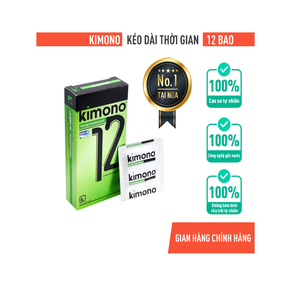 Bao Cao Su Kimono 0.03mm Green Kéo Dài Siêu Mỏng 12 Cái
