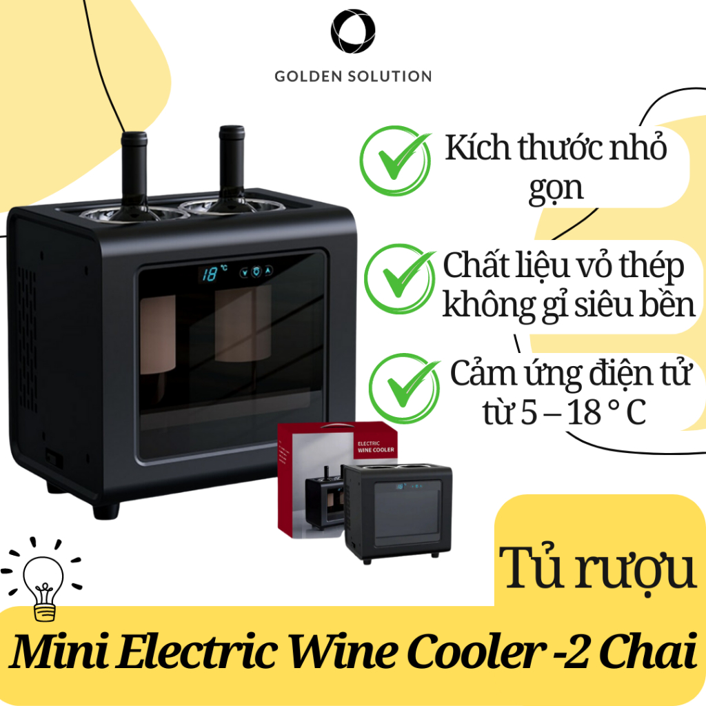 Tủ Rượu Vang, Máy Ướp Lạnh Bảo Quản Rượu Vang Mini Electric Wine Cooler 2 Chai - Bảo Hành 12 Tháng