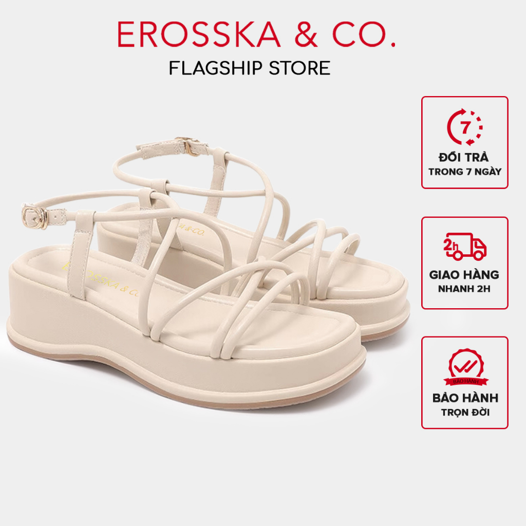 Erosska - Giày sandal nữ đế xuồng phối dây quai mảnh thiết kế basic cao 6cm màu nude - SB014