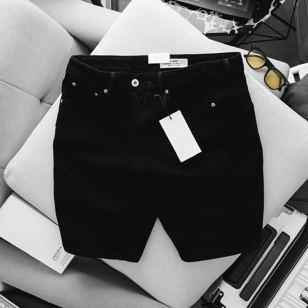 Quần Short Bò Nam Bigsize màu đen hàng xuất khẩu chất Jean co giãn ôm dáng bền màu