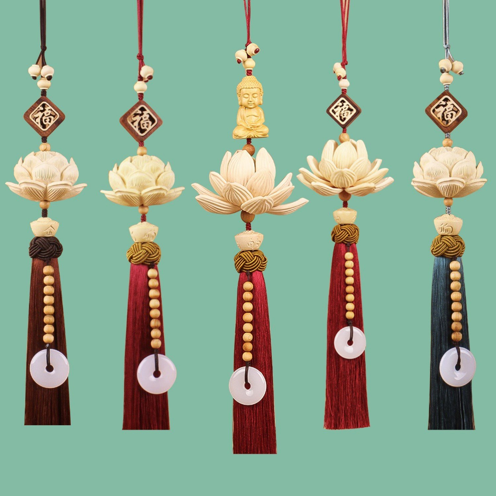 Khánh Phật Tọa Liên Hoa Trang Trí Xe Hơi - Dây Treo Phật Sen Gỗ Hoàng Dương Trang Trí Ô Tô