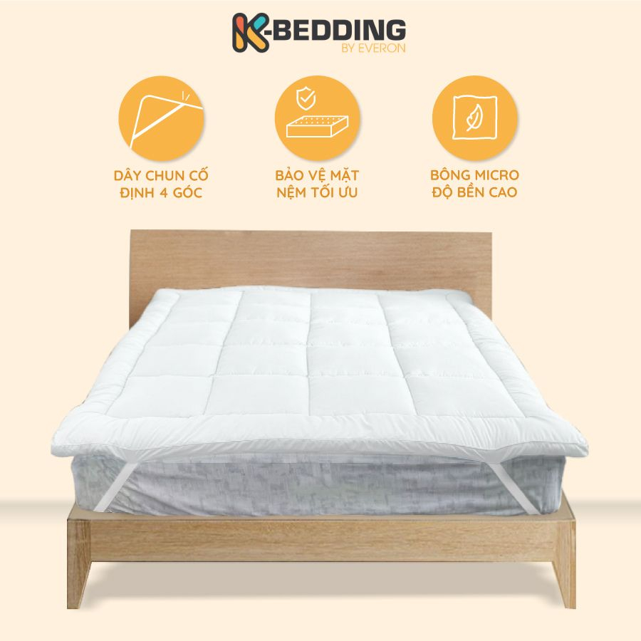 Topper nệm trắng K-Bedding By Everon chất liệu microfiber, dày 5cm