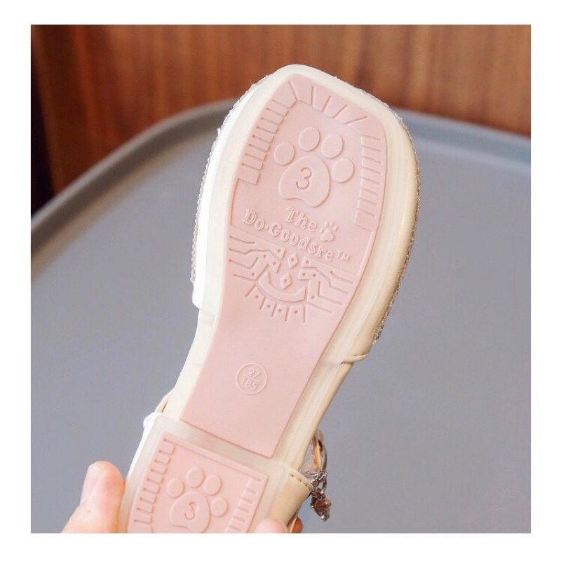 Sandal công chúa quai ngang đính đá phối nơ điệu đà dành cho bé gái