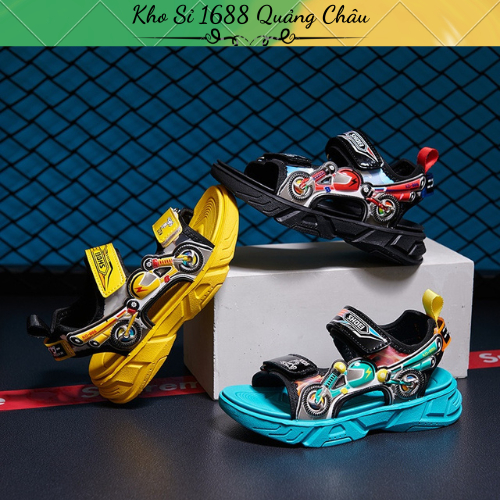 Sandal bé trai dáng sport moto 3D dập nổi - Dép xăn đan bé trai Hàng Quảng Châu Loại 1 (2102)