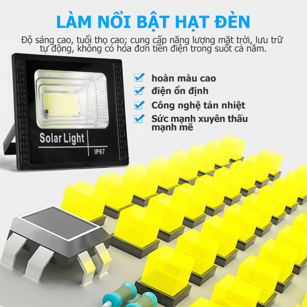 Đèn năng lượng mặt trời 100w ngoài trời,đèn năng lượng mặt trời Ngoài Trời Siêu Sáng Chống Nước- kèm điều khiển từ xa