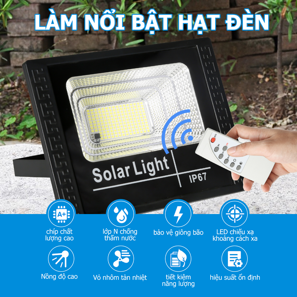 Đèn năng lượng mặt trời 100w ngoài trời,đèn năng lượng mặt trời Ngoài Trời Siêu Sáng Chống Nước- kèm điều khiển từ xa