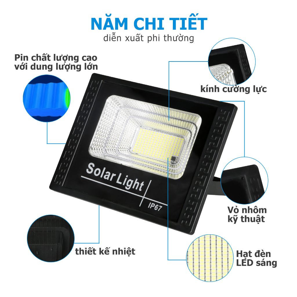 Đèn năng lượng mặt trời 100w ngoài trời,đèn năng lượng mặt trời Ngoài Trời Siêu Sáng Chống Nước- kèm điều khiển từ xa