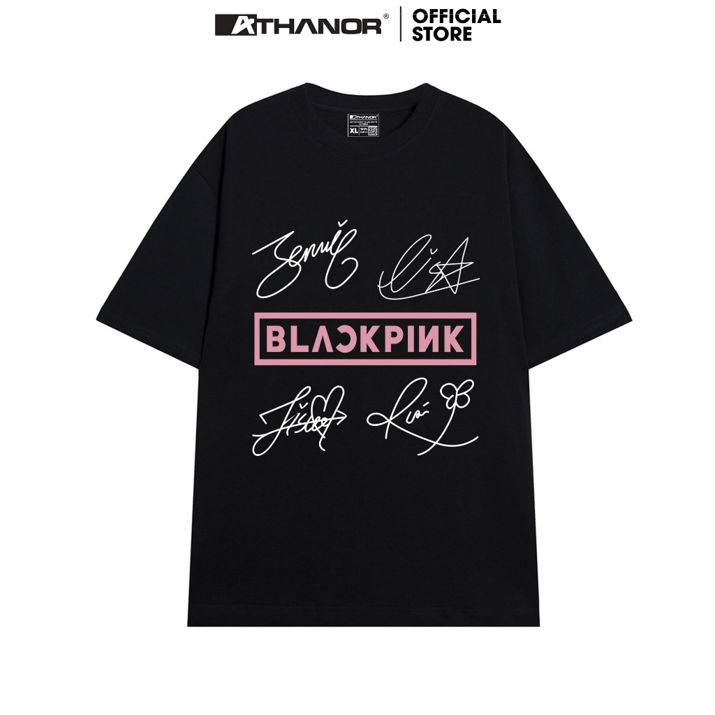 Áo Thun BLACKPINK x ATHANOR dáng rộng 100% cotton thoáng mát tay lỡ mẫu SIGN