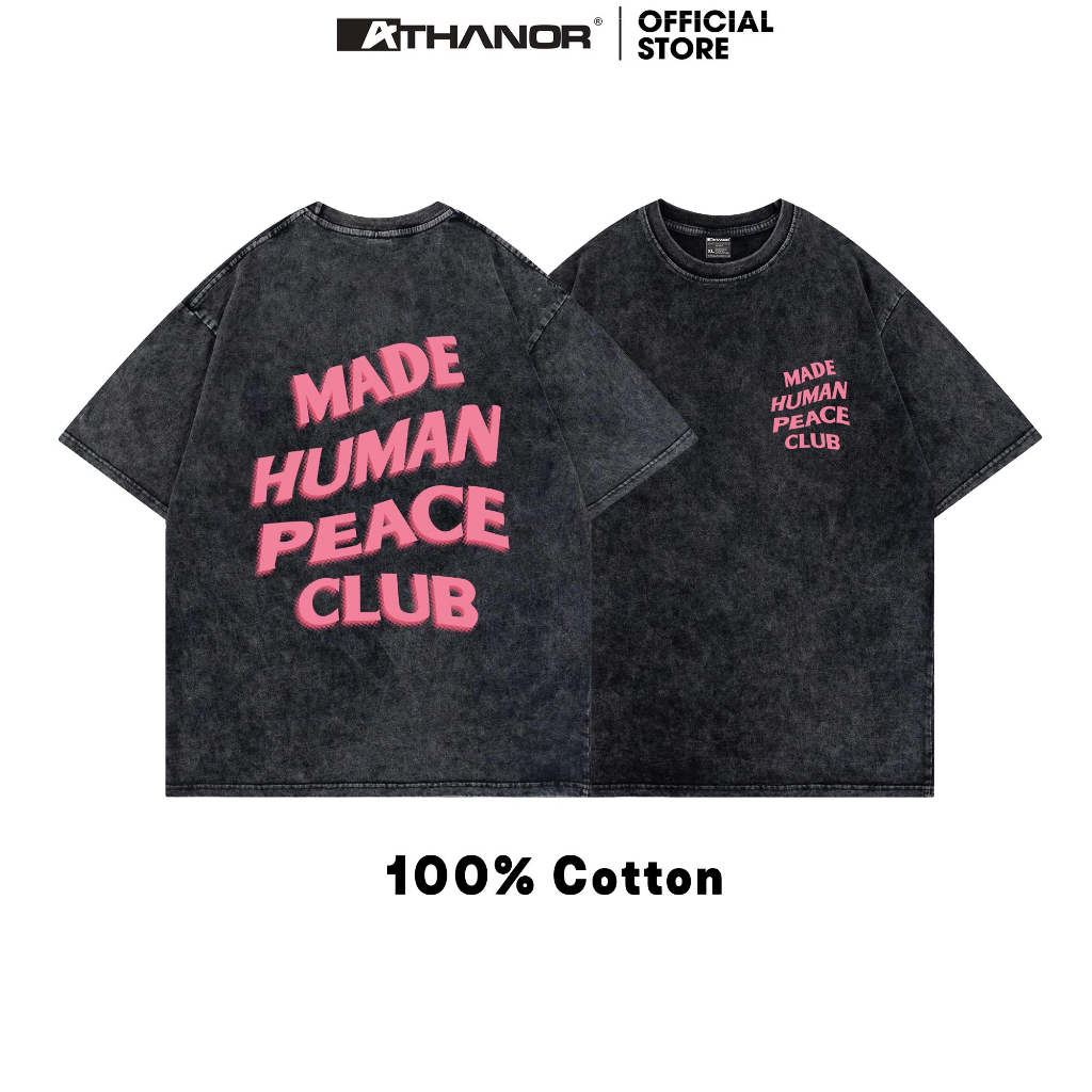 Áo thun wash chính hãng ATHANOR local brand dáng rộng oversize cotton mẫu PEACE CLUB