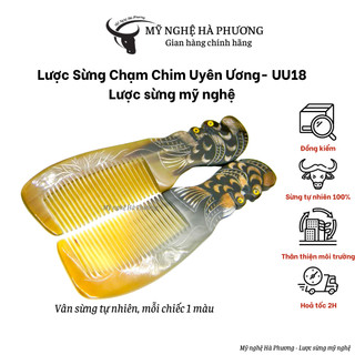 [ Tặng Túi Gấm] Lược sừng Chim Uyên Ương (size: M-18cm) làm quà tặng | Mỹ nghệ Hà Phương
