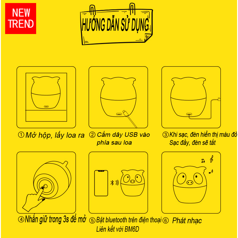 Loa Bluetooth mini, Loa không dây, Loa Hi-Fi di động, ZIVEI BM6D, Loa TWS, Loa ngoài trời hình con vật dễ thương