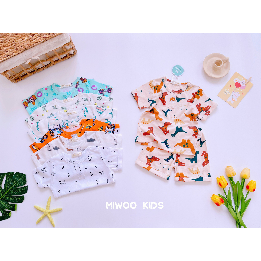 Bộ Thun Cotton Bozip Áo Cọc Tay Quần Đùi Lật Lai Bé Trai BT7