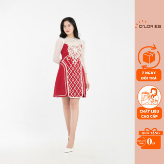 Váy Thiết Kế Cao Cấp Màu Đỏ Phối Trắng Thêu Họa Tiết Tinh Xảo Sang Trọng, Đầm Dự Tiệc Cao Cấp- D’lories Official