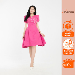 Váy đầm thiết kế hồng sen đậm đính đá cao cấp. đầm dự tiệc, đầm đi chơi thiết kế thanh lịch - d’lories official