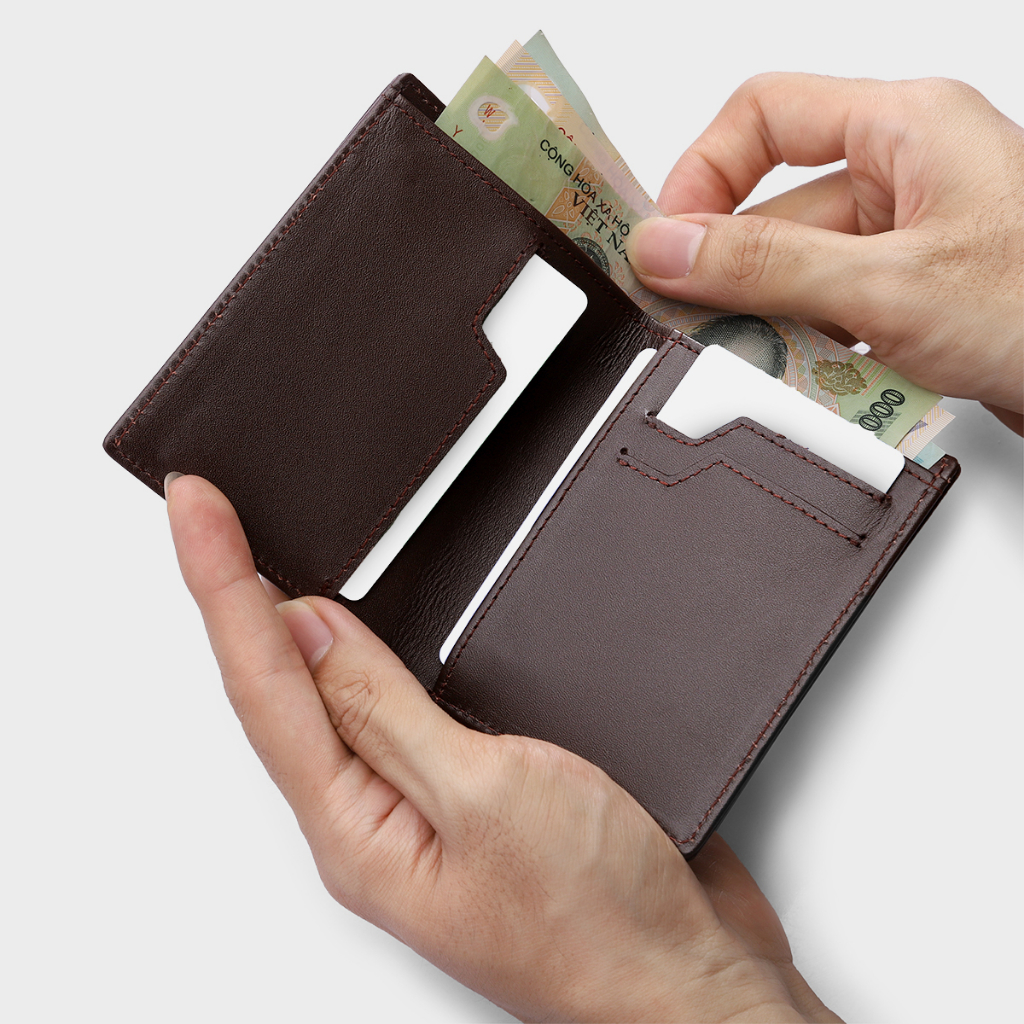 Bóp Ví Nam Da Bò Dáng Đứng 4U Shop Ngăn Chữ S DFB200