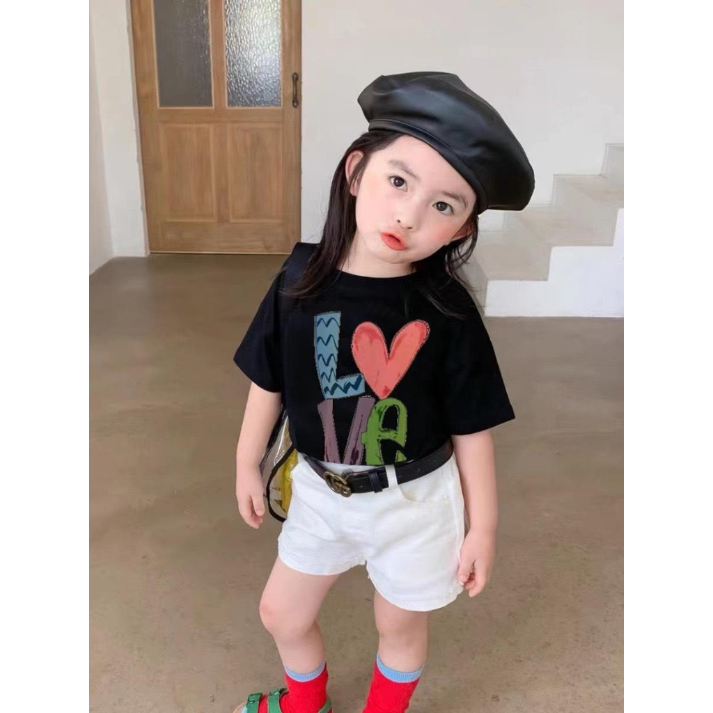 Áo phông Hokiha Kid cho bé trai bé gái hoạ tiết chữ Love cách điệu chất cotton mềm mại, co giãn size 8-17kg TE316