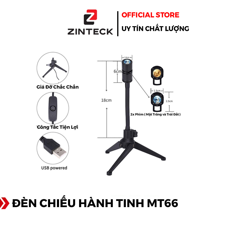 Đèn Ngủ Chiếu Hình Trái Đất Và Mặt Trăng MT66 - Mẫu Mới 2022 - Dùng Cáp Sạc USB - Chính Hãng HD DESIGN